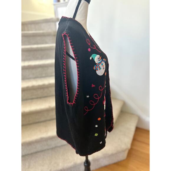 Vintage Snowman Applique & Embroidery Button Up Vest - Picture 3 of 5